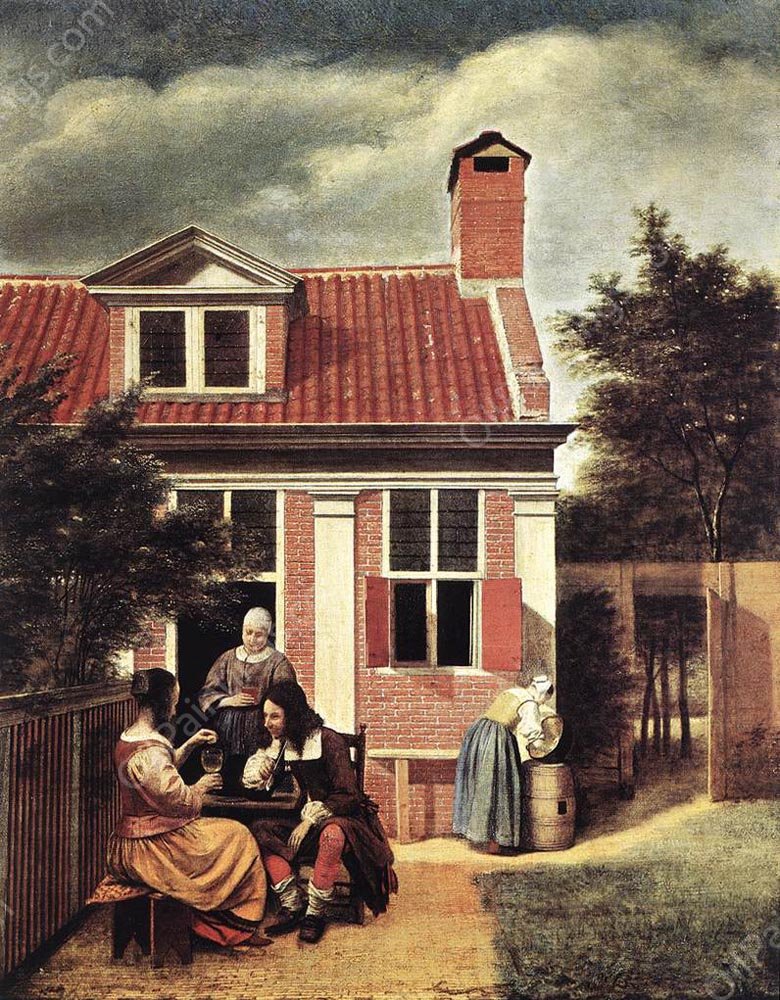 Village House by Pieter De Hooch - Hand-Painted Oil Painting Reproduction