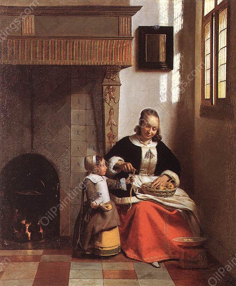 Woman Peeling Apples by Pieter De Hooch - Hand-Painted Oil Painting Reproduction