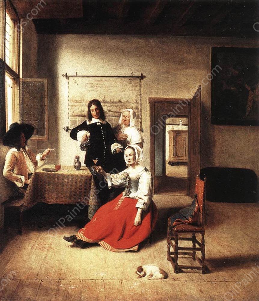 Young Woman Drinking by Pieter De Hooch - Hand-Painted Oil Painting Reproduction