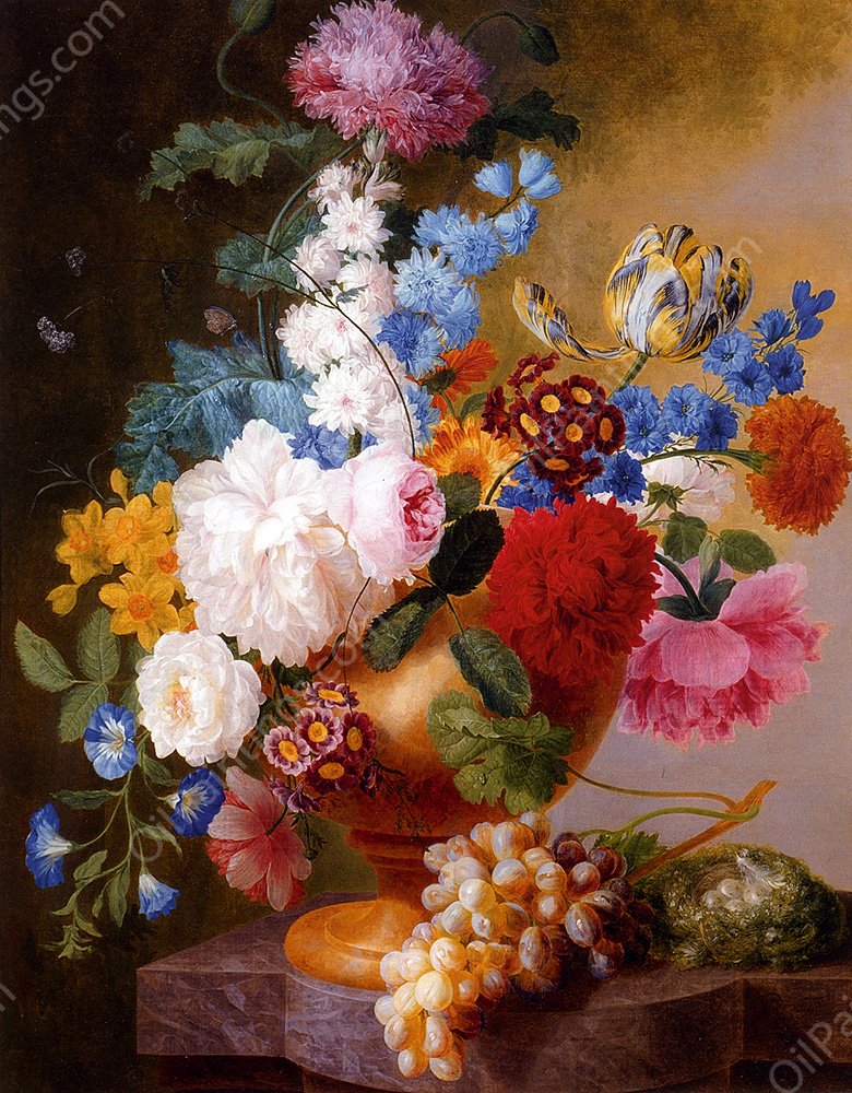 Still Life of Tulips, Roses, Peonies, Narcissus, and other Flower by Pieter Faes - Hand-Painted Oil Painting Reproduction