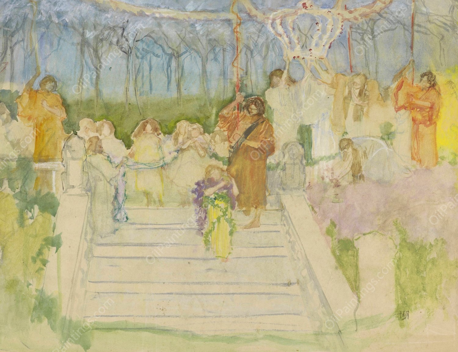 Tableau vivant ter gelegenheid van het huwelijk van koningin Wilhelmina in 1901  by Pieter Josselin De Jong - Hand-Painted Oil Painting Reproduction