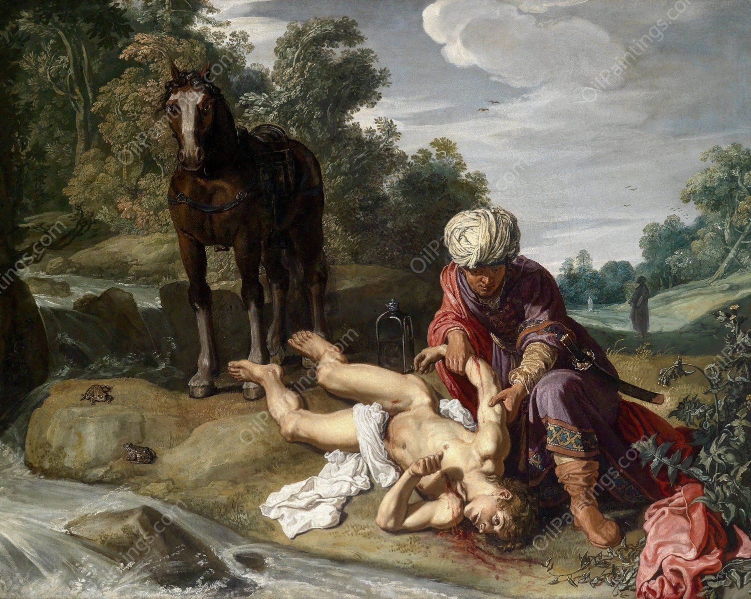 The Good Samaritan tending the wounds of the traveller  by Pieter Lastman - Hand-Painted Oil Painting Reproduction