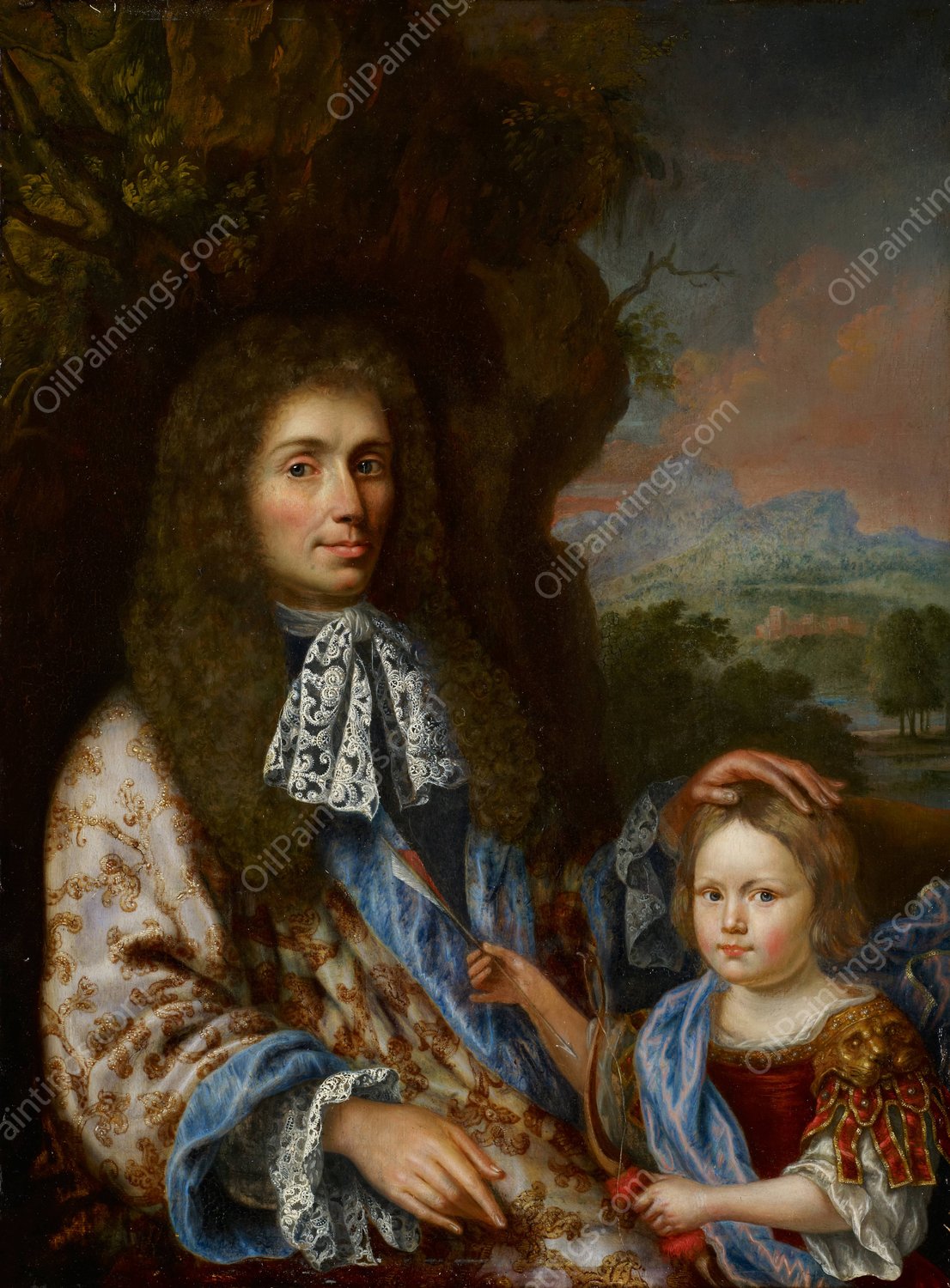 Portrait of a Noble Man with his Little Son by Pieter Leermans - Hand-Painted Oil Painting Reproduction