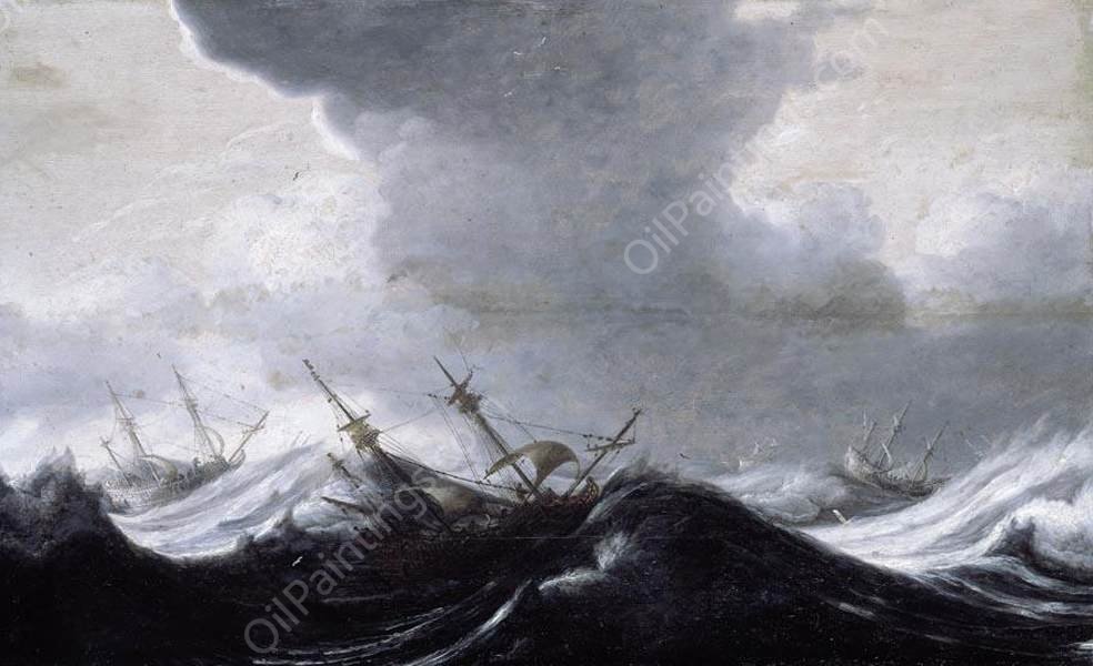 Dutch Shipping in Heavy Seas by Pieter Mulier The Elder - Hand-Painted Oil Painting Reproduction