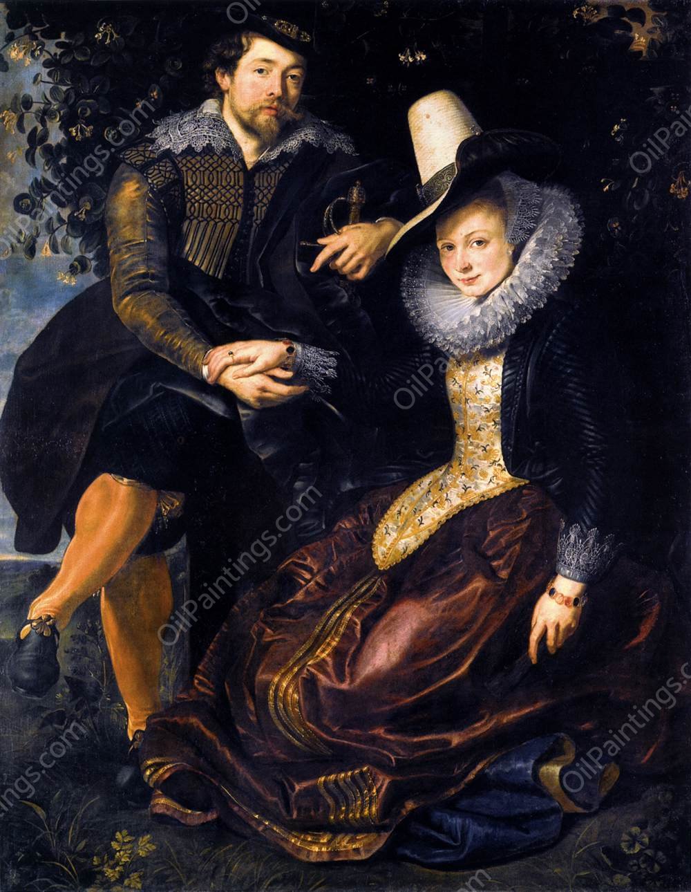 Artist and His First Wife, Isabella Brant, in the Honeysuckle Bower by Peter Paul Rubens - Hand-Painted Oil Painting Reproduction