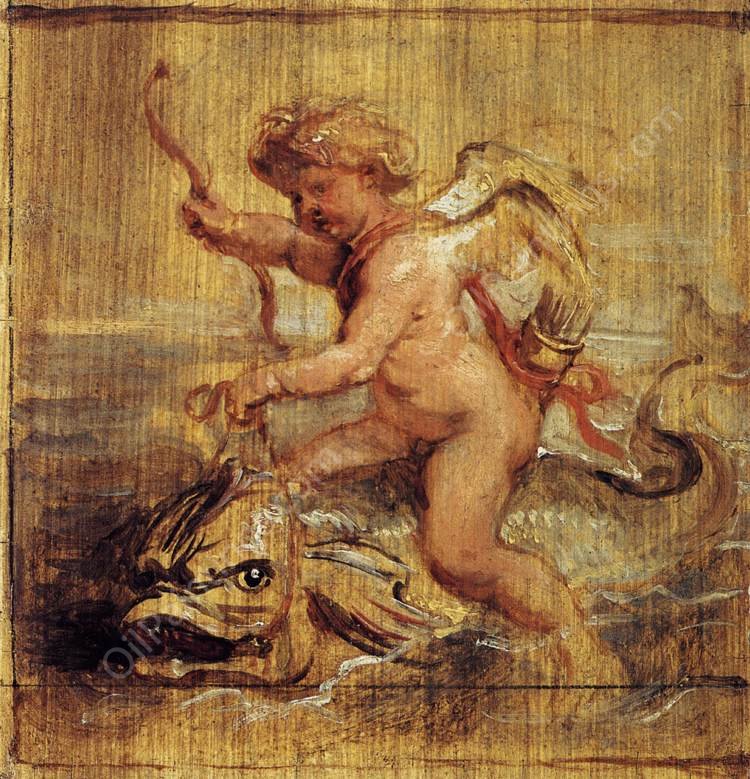 Cupid Riding a Dolphin by Peter Paul Rubens - Hand-Painted Oil Painting Reproduction