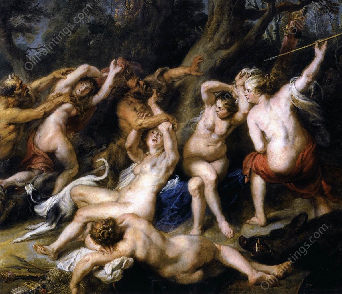 Diana and Her Nymphs Surprised by the Fauns Detail by Peter Paul Rubens - Hand-Painted Oil Painting Reproduction