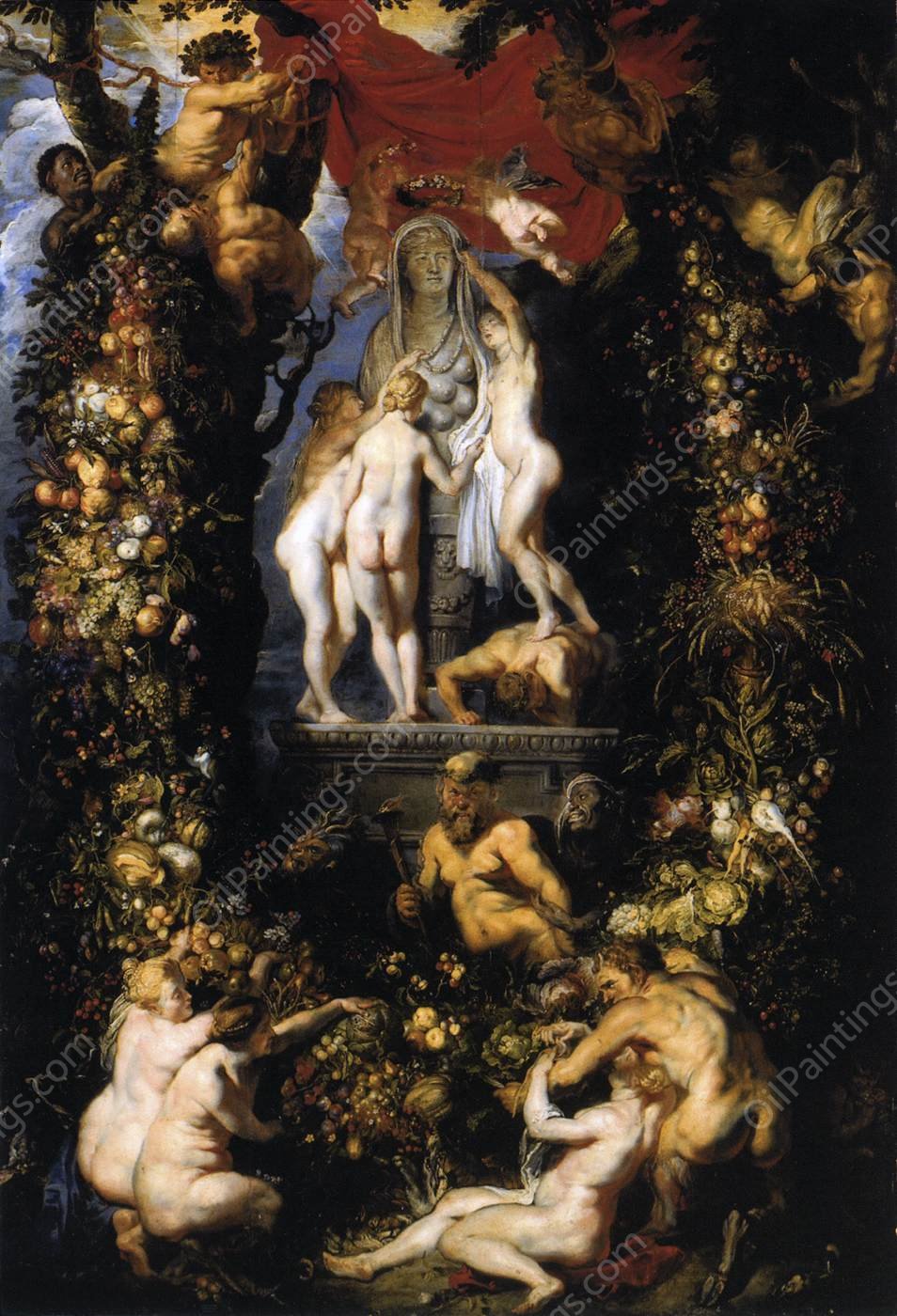 Nature Adorning the Three Graces by Peter Paul Rubens - Hand-Painted Oil Painting Reproduction