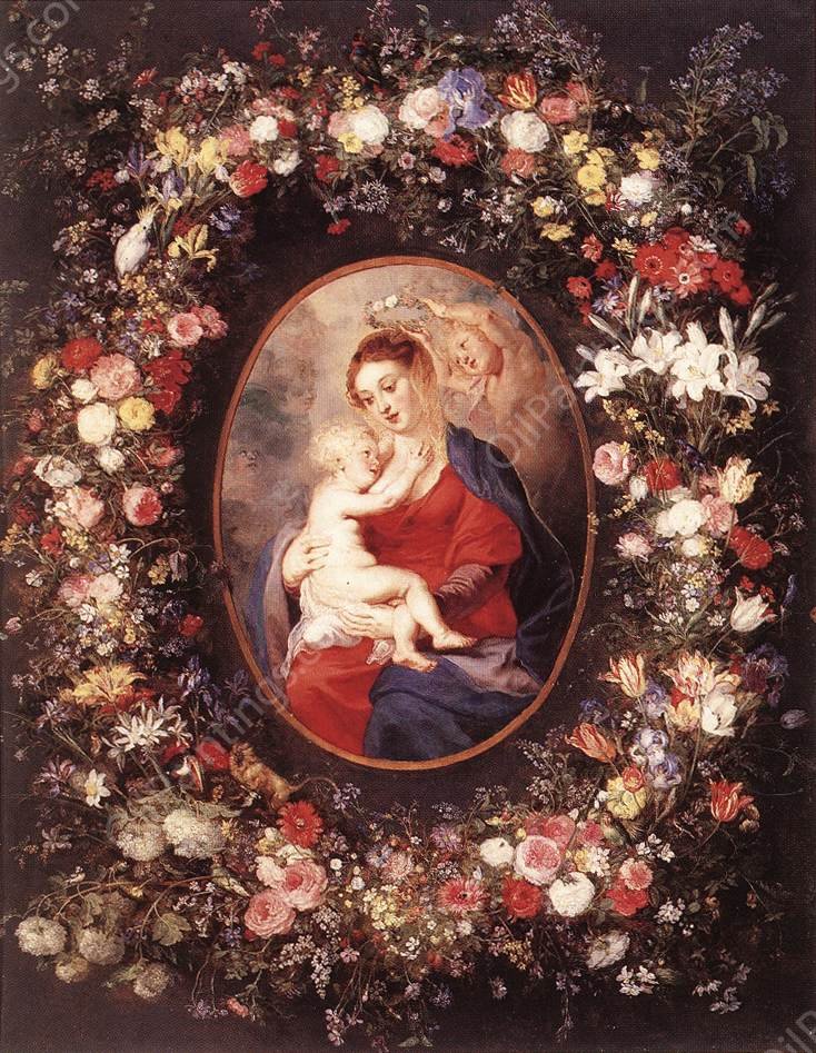 The Virgin and Child in a Garland of Flower by Peter Paul Rubens - Hand-Painted Oil Painting Reproduction