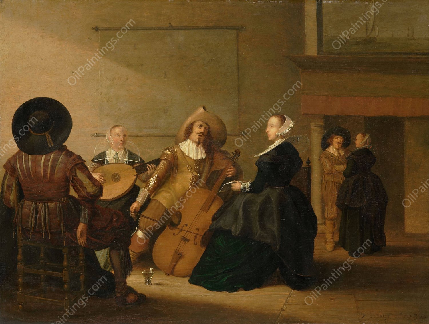 A Musical Company in an Interior  by Pieter Symonsz Potter - Hand-Painted Oil Painting Reproduction