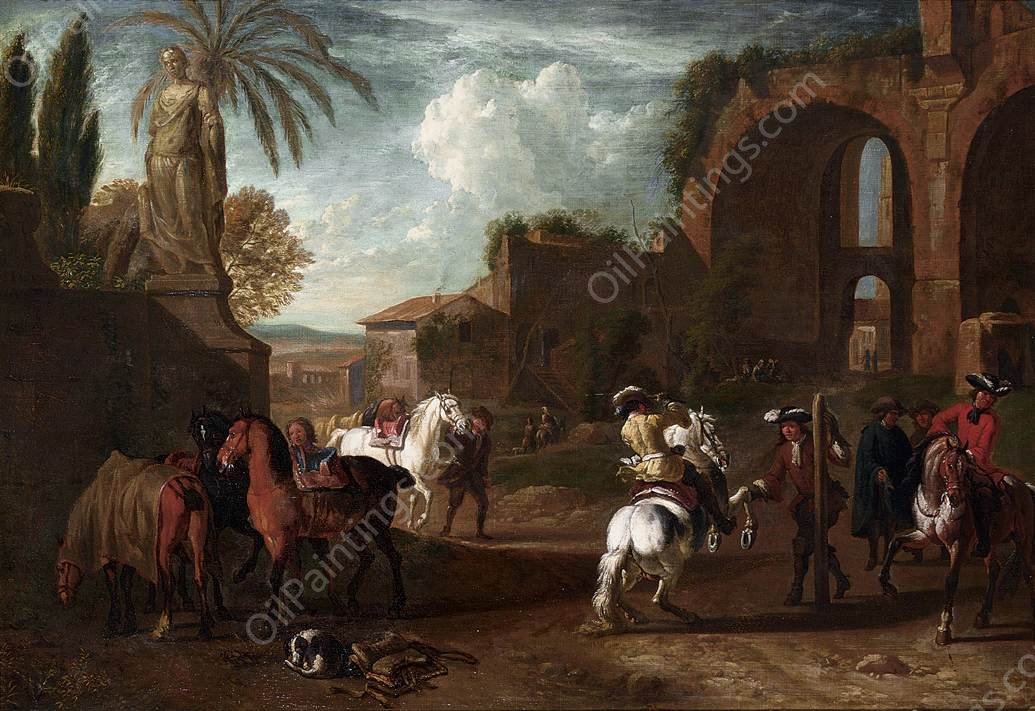 A Riding-School by Pieter Van Bloemen - Hand-Painted Oil Painting Reproduction