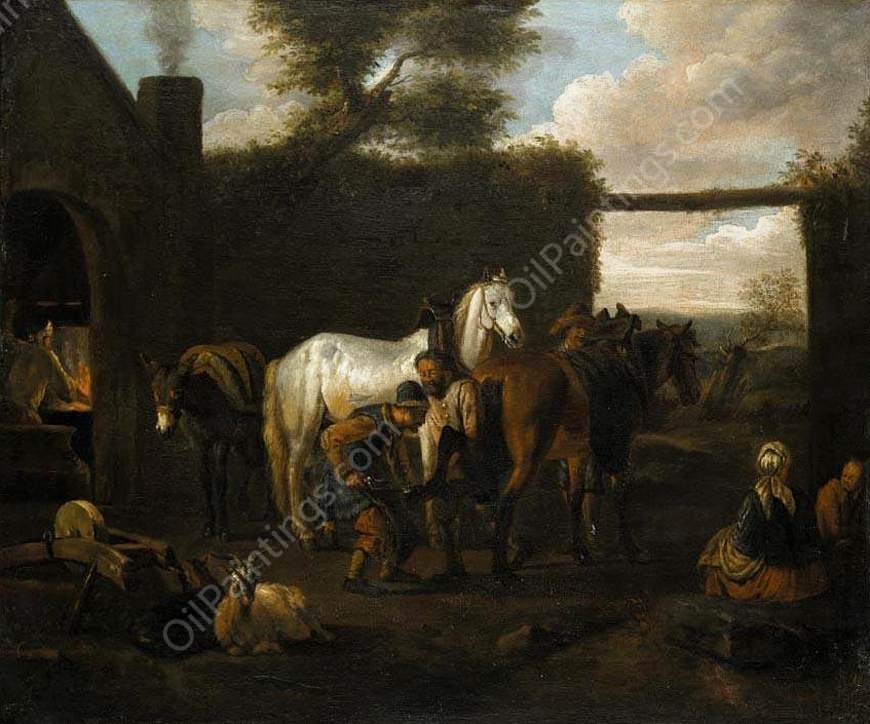At the Forge by Pieter Van Bloemen - Hand-Painted Oil Painting Reproduction