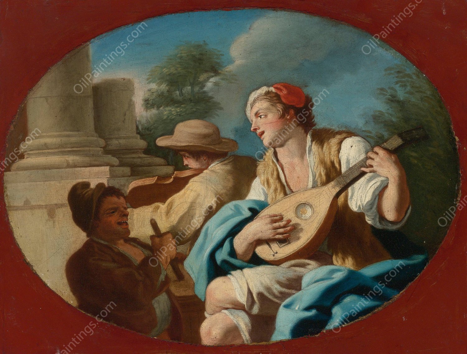 A Young Man Playing The Lute With Others Playing A Violin And A Rommelpot by Pietro Bardellino - Hand-Painted Oil Painting Reproduction
