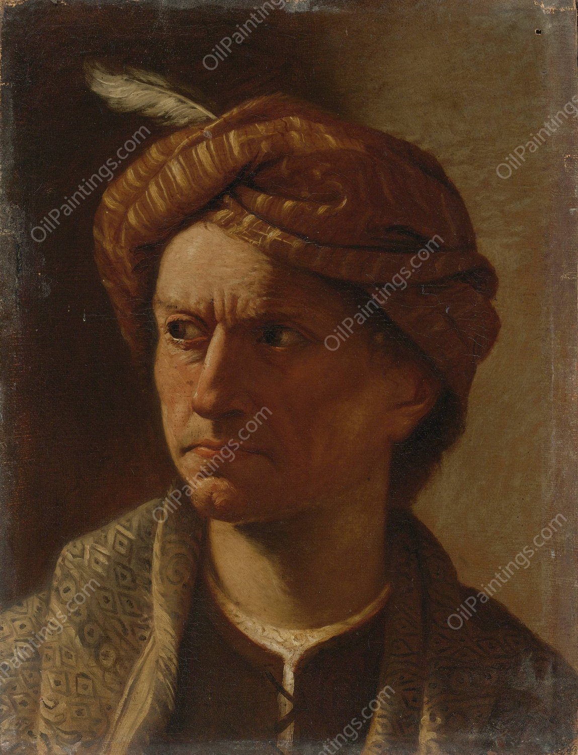 Portrait Of A Man, Head And Shoulders, Wearing A Turban by Pietro Paolini - Hand-Painted Oil Painting Reproduction