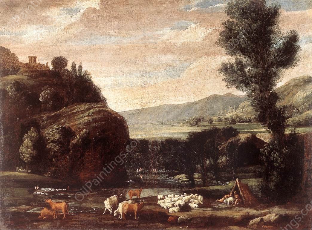 Landscape with Shepherds and Sheep by Pietro Paolo Bonzi - Hand-Painted Oil Painting Reproduction
