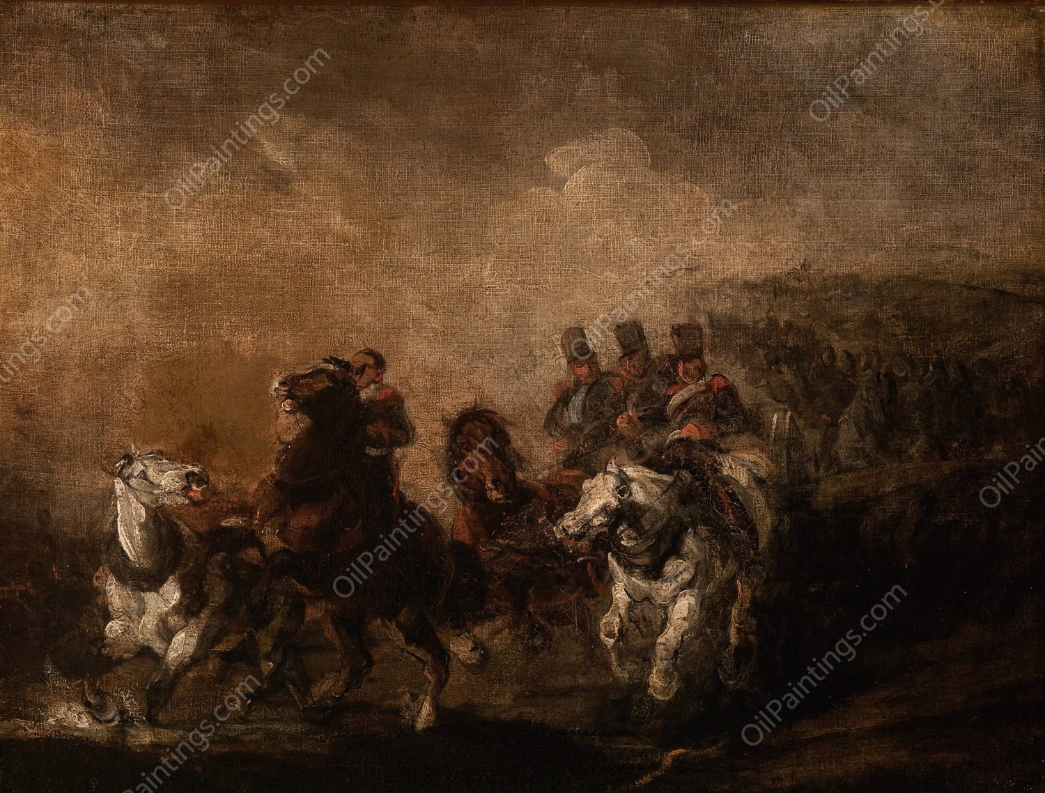 Artillery Crossing a Stream  by Piotr Michalowski - Hand-Painted Oil Painting Reproduction