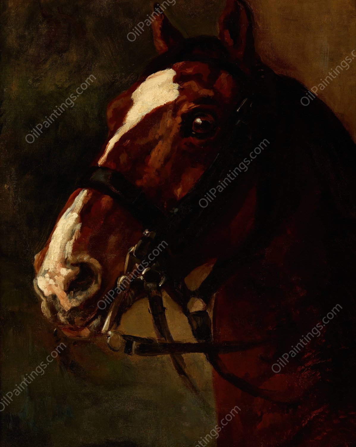 Bay Horse's Head  by Piotr Michalowski - Hand-Painted Oil Painting Reproduction