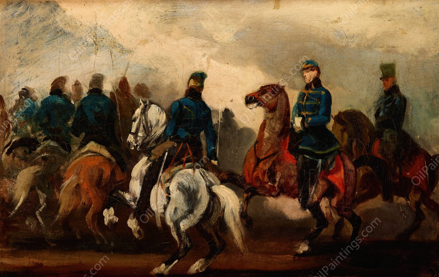 Detachment of Austrian Hussars  by Piotr Michalowski - Hand-Painted Oil Painting Reproduction