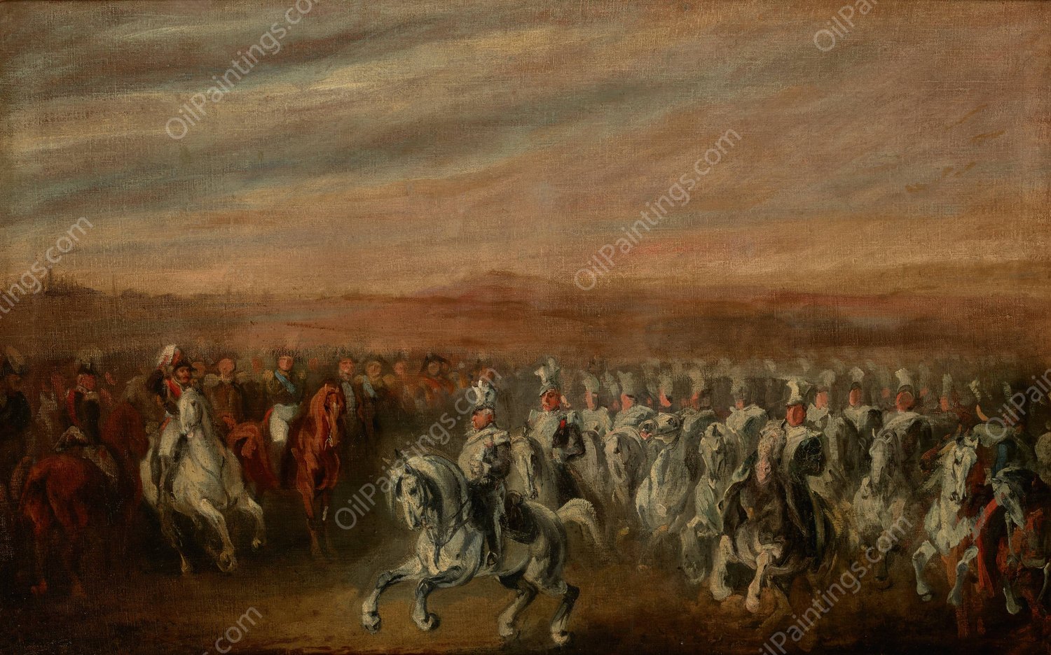 Dwernicki at the Head of the 2nd Uhlan Regiment  by Piotr Michalowski - Hand-Painted Oil Painting Reproduction