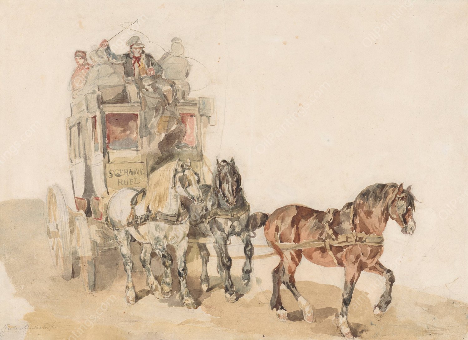 French Stagecoach  by Piotr Michalowski - Hand-Painted Oil Painting Reproduction