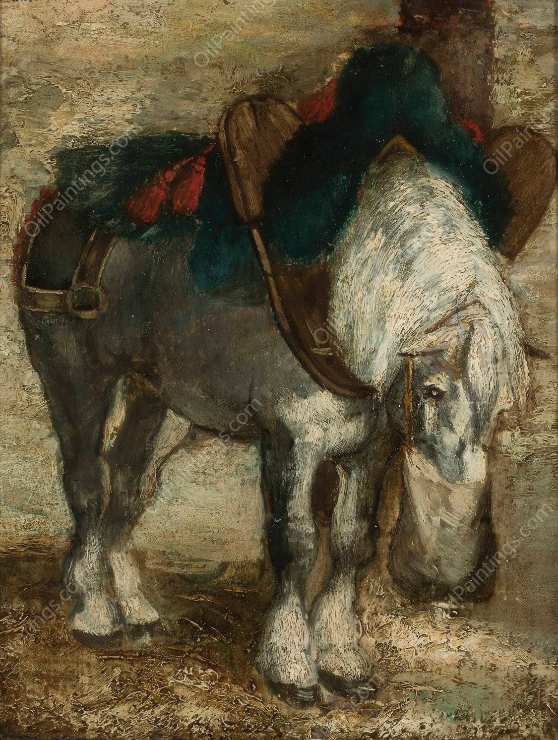 Percheron harnessed by Piotr Michalowski - Hand-Painted Oil Painting Reproduction