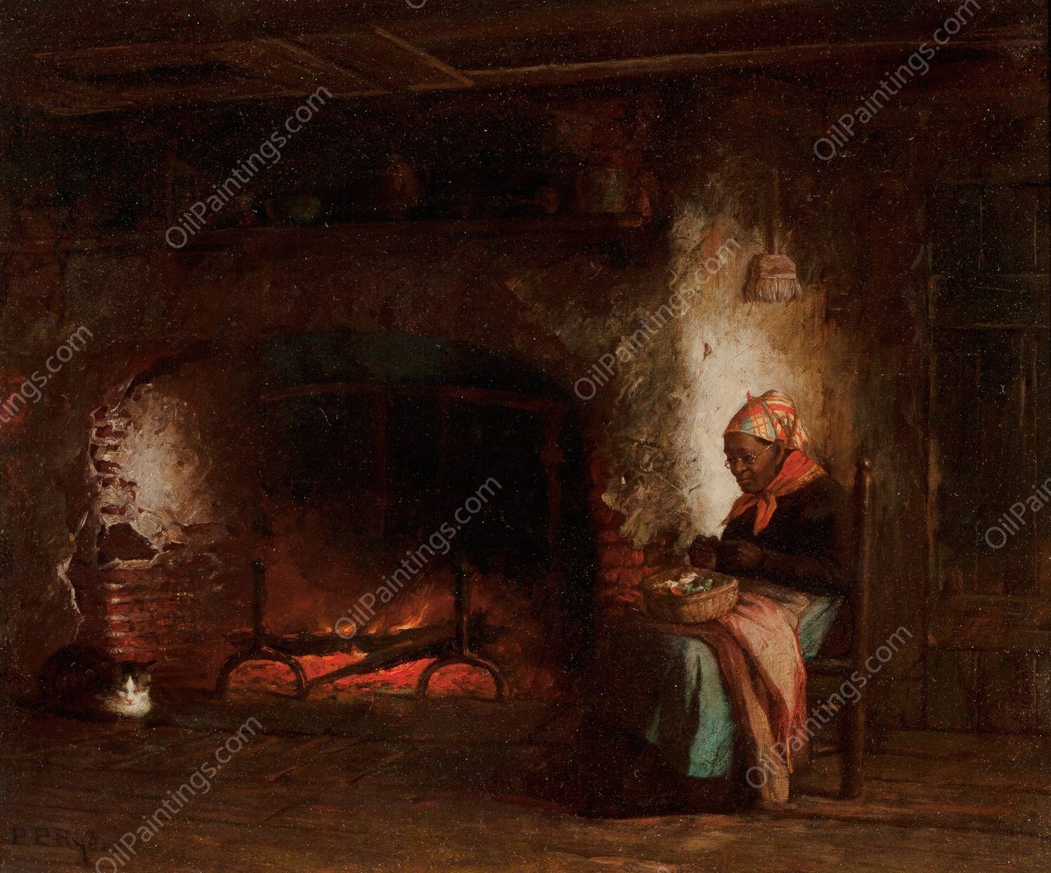 By the Fire by Platt Powell Ryder - Hand-Painted Oil Painting Reproduction