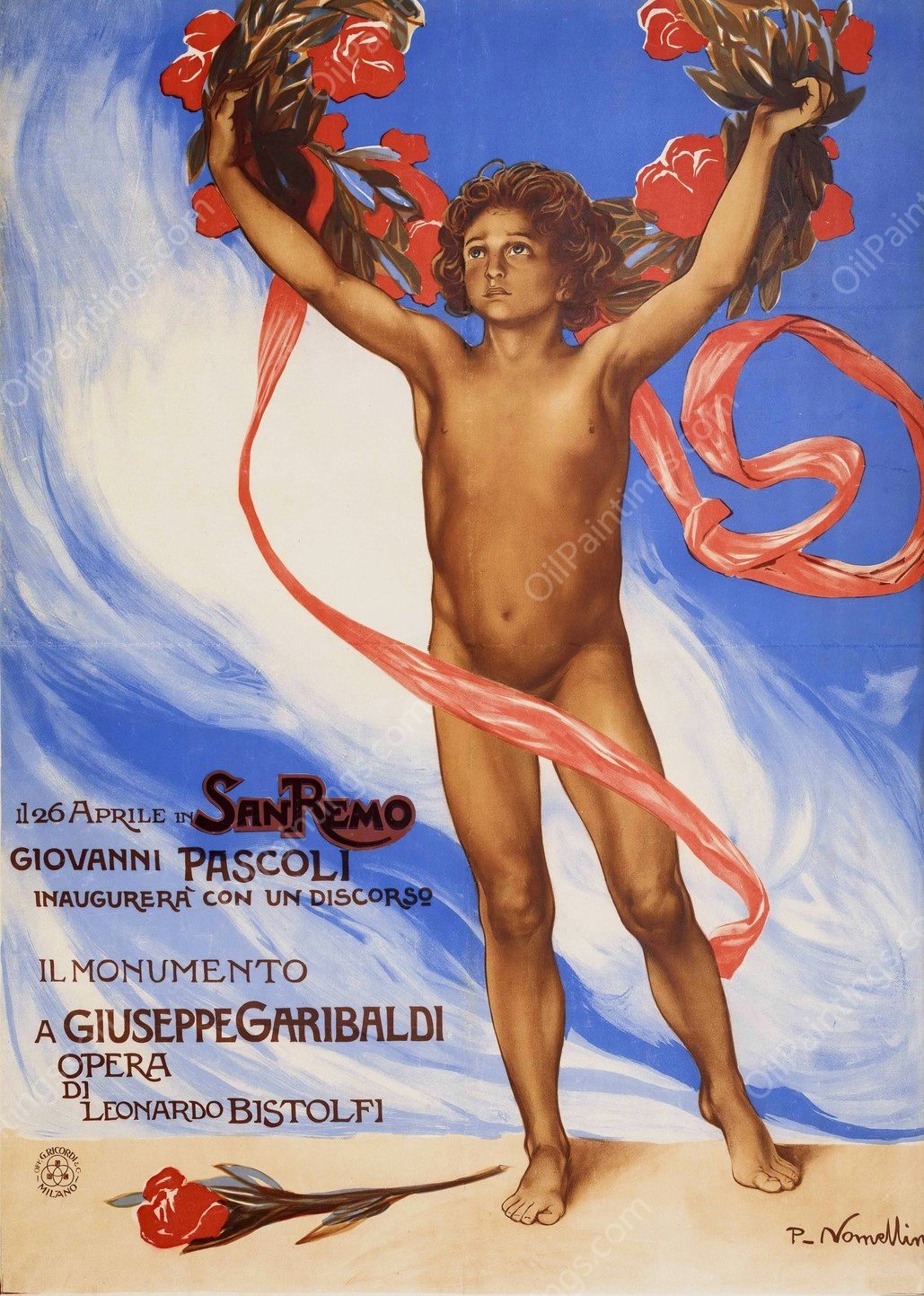 Il Monumento A Giuseppe Garibaldi  by Plinio Nomellini - Hand-Painted Oil Painting Reproduction