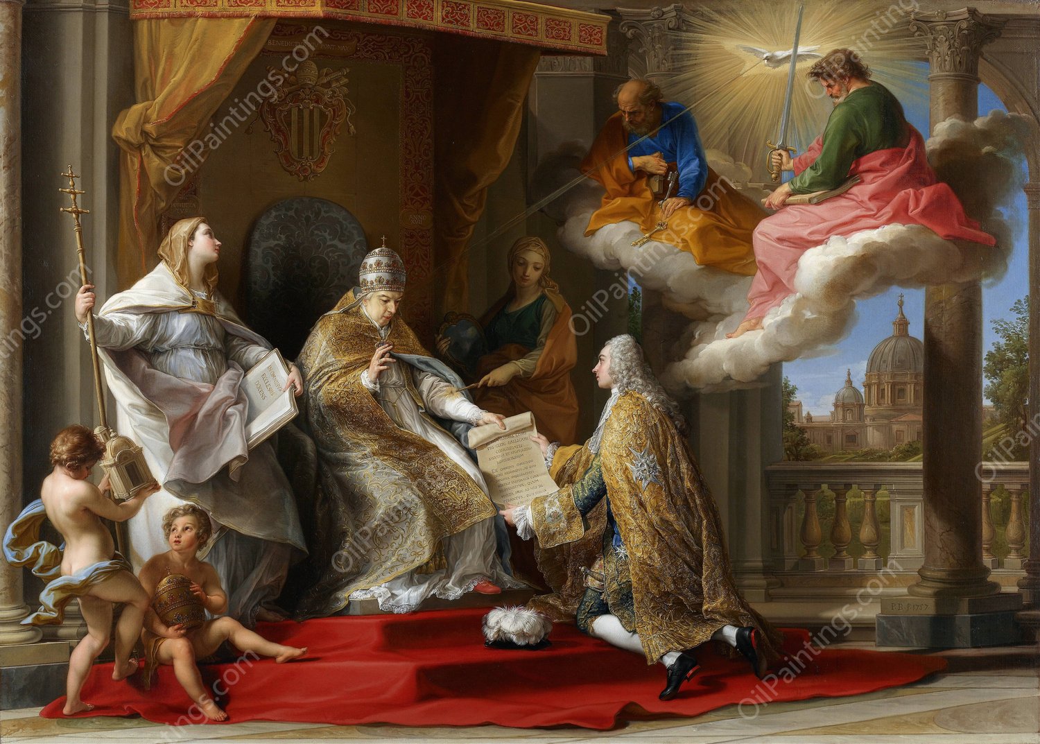 Pope Benedict XIV Presenting the Encyclical Ex Omnibus to the Comte de Stainville, Later Duc de Choiseul  by Pompeo Batoni - Hand-Painted Oil Painting Reproduction