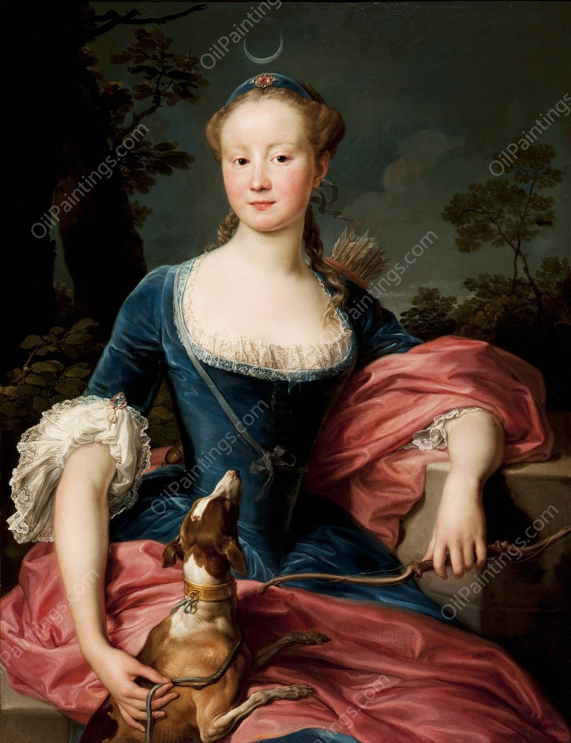 Portrait of a Lady as Diana the Huntress  by Pompeo Batoni - Hand-Painted Oil Painting Reproduction