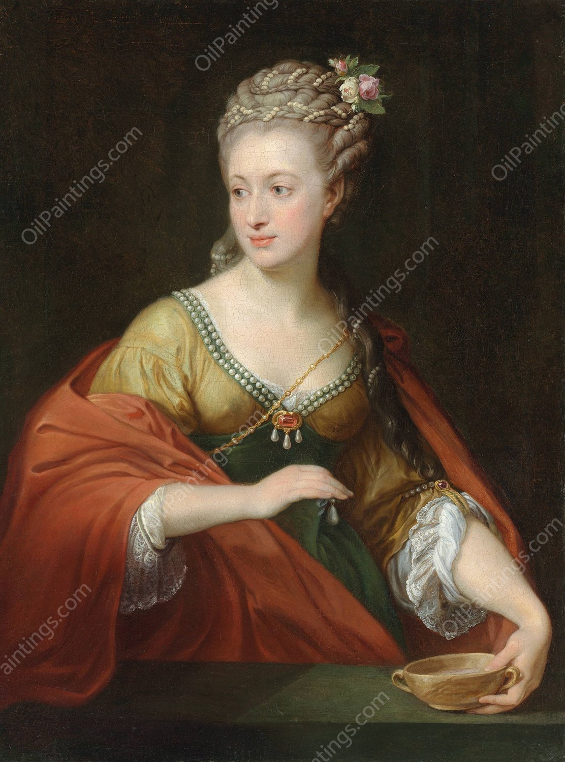 Portrait of a lady, traditionally identified as Alexandra Evichovna Demidov as Cleopatra by Pompeo Batoni - Hand-Painted Oil Painting Reproduction