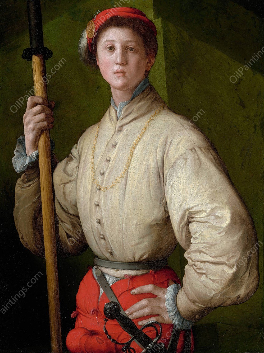 Portrait of a Halberdier  by Pontormo (Jacopo Carucci) - Hand-Painted Oil Painting Reproduction