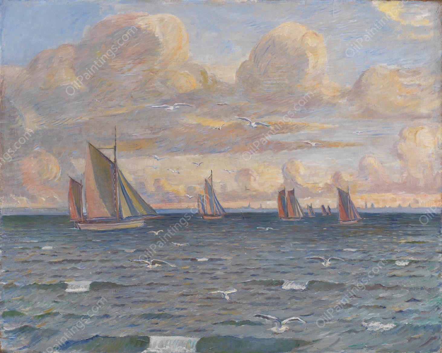 Ships in the Sound  by Poul Simon Christiansen - Hand-Painted Oil Painting Reproduction