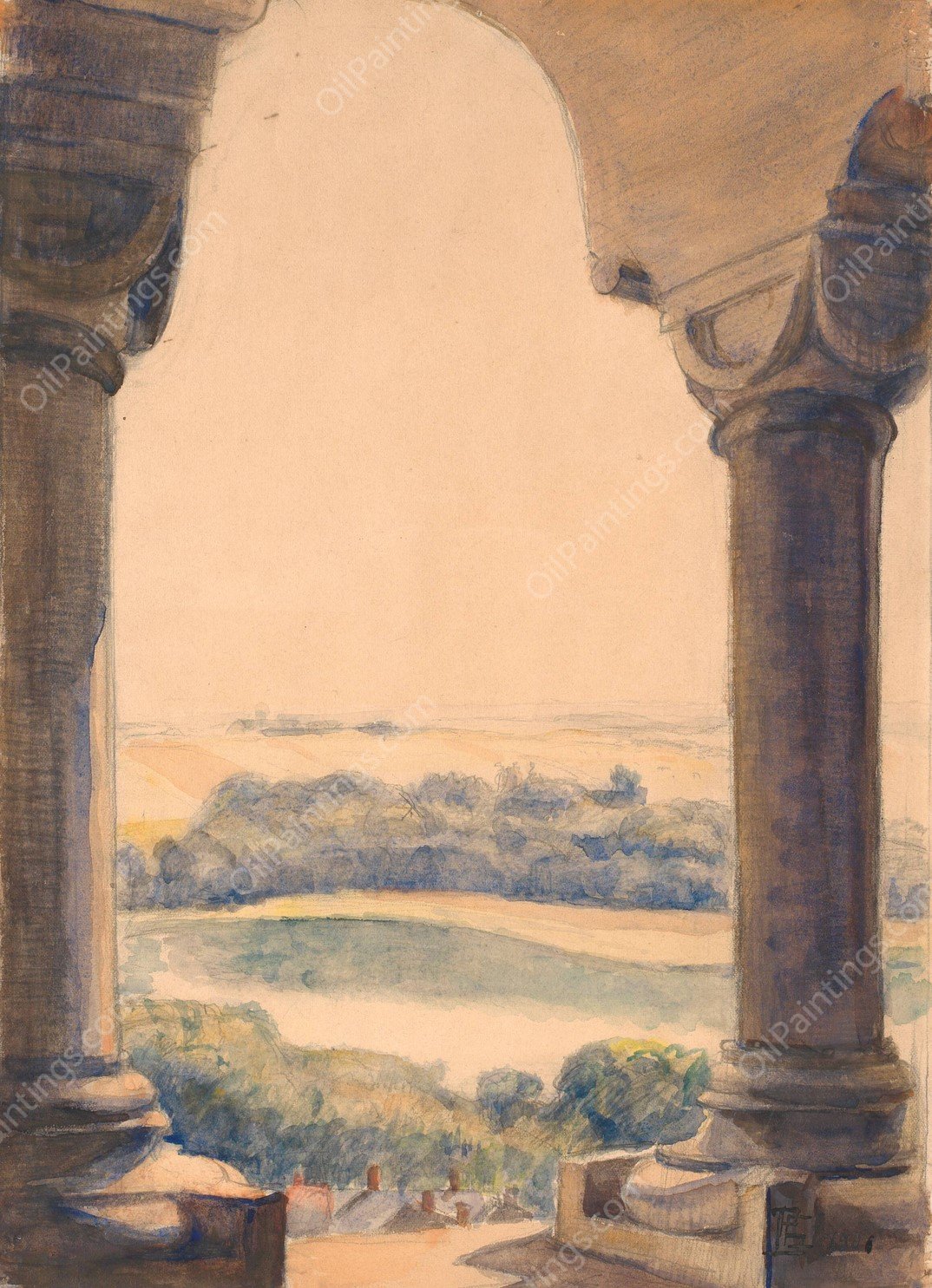 Udsigt fra Viborg Domkirkes sondre tarn  by Poul Simon Christiansen - Hand-Painted Oil Painting Reproduction