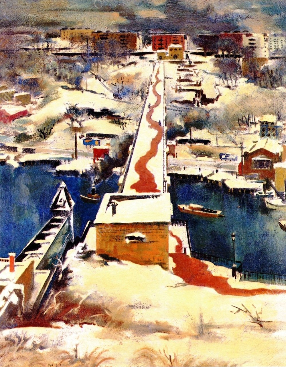 Landscape with Bridge also known as High Bridge by Preston Dickinson - Hand-Painted Oil Painting Reproduction