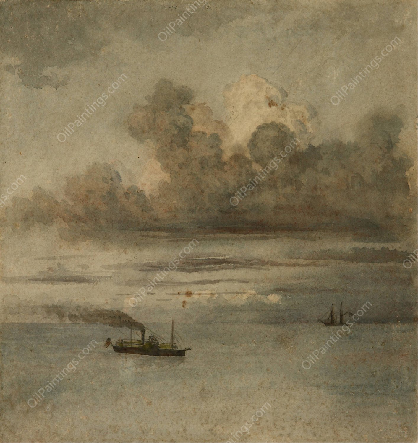 Paisaje con barcos  by Prilidiano Pueyrredon - Hand-Painted Oil Painting Reproduction