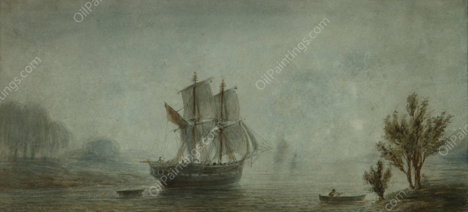 Paisaje de la costa con veleros  by Prilidiano Pueyrredon - Hand-Painted Oil Painting Reproduction