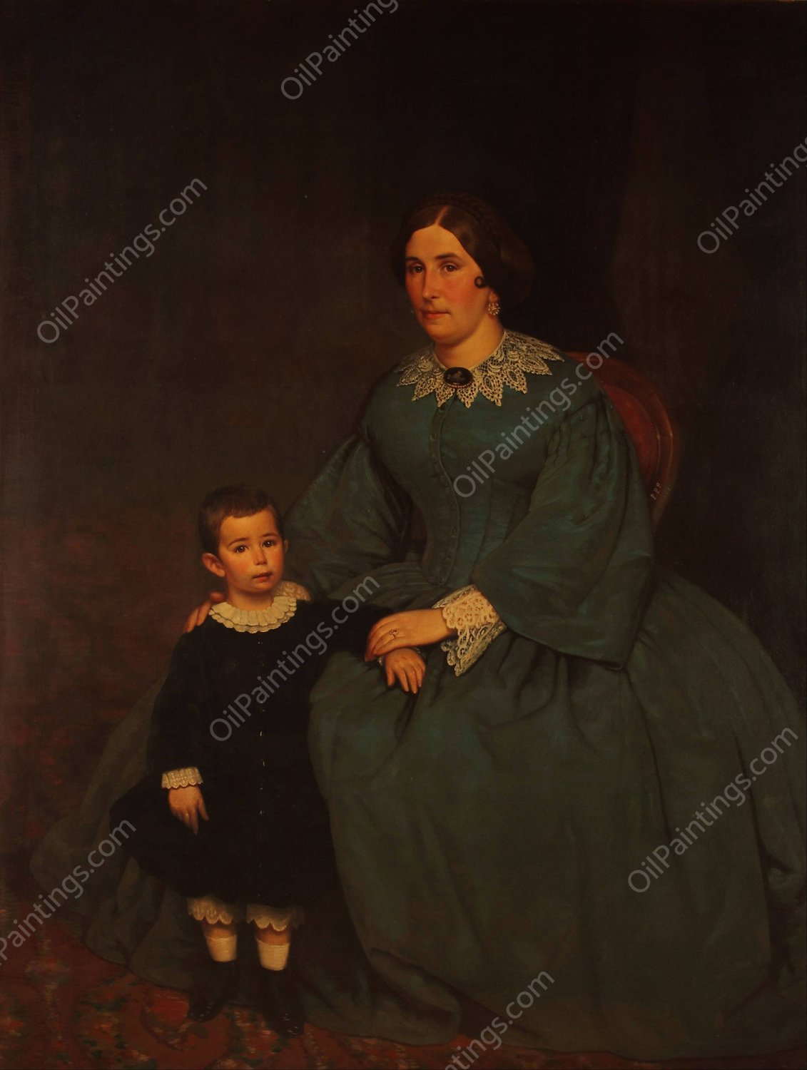 Retrato de Cecilia R. de Peralta Ramos y su hijo  by Prilidiano Pueyrredon - Hand-Painted Oil Painting Reproduction