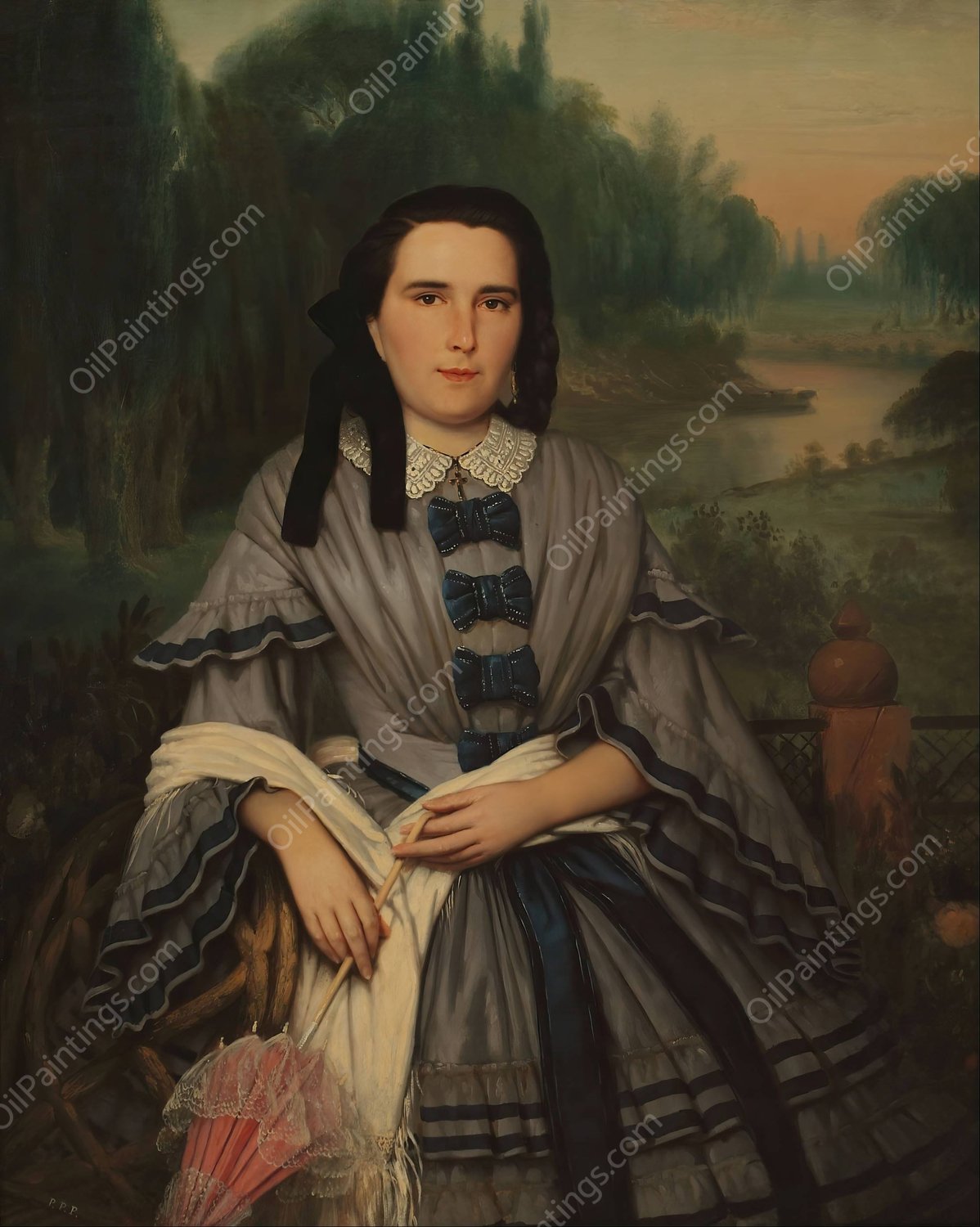 Retrato de la Senora Elvira Lavalleja de Calzadilla  by Prilidiano Pueyrredon - Hand-Painted Oil Painting Reproduction