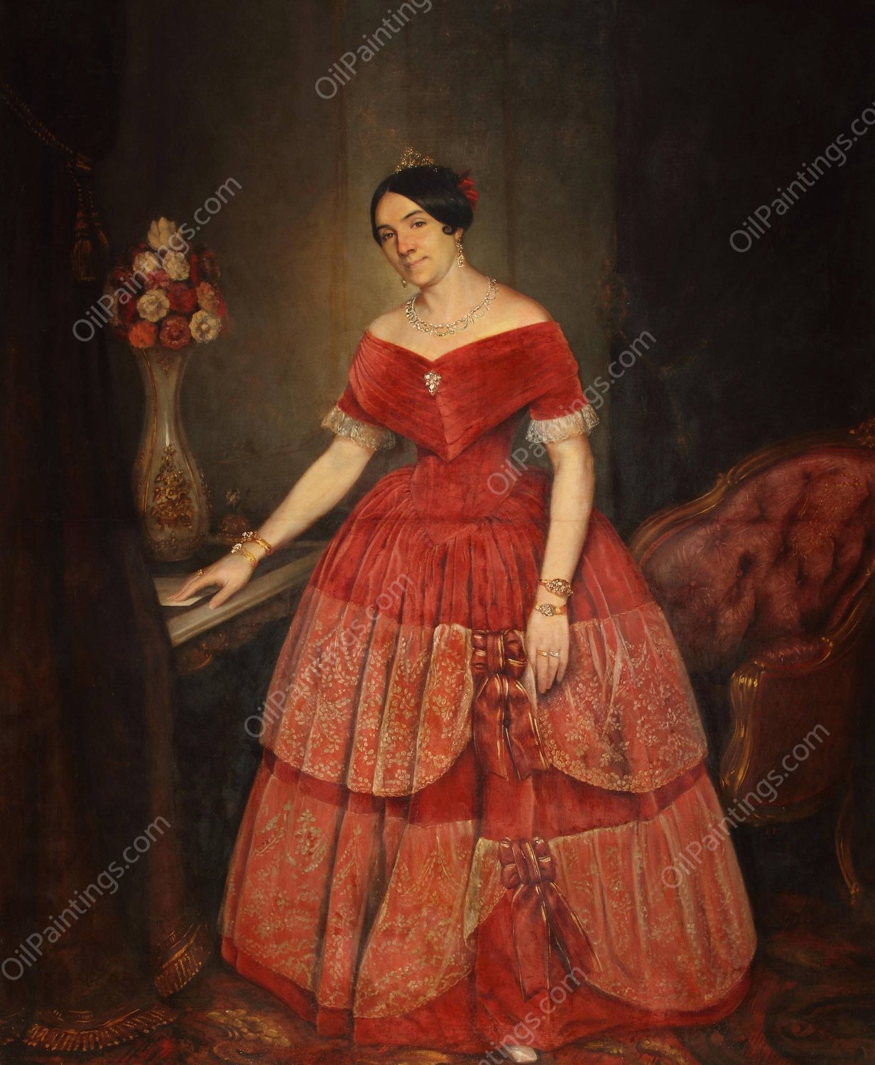 Retrato de Manuelita Rosas  by Prilidiano Pueyrredon - Hand-Painted Oil Painting Reproduction