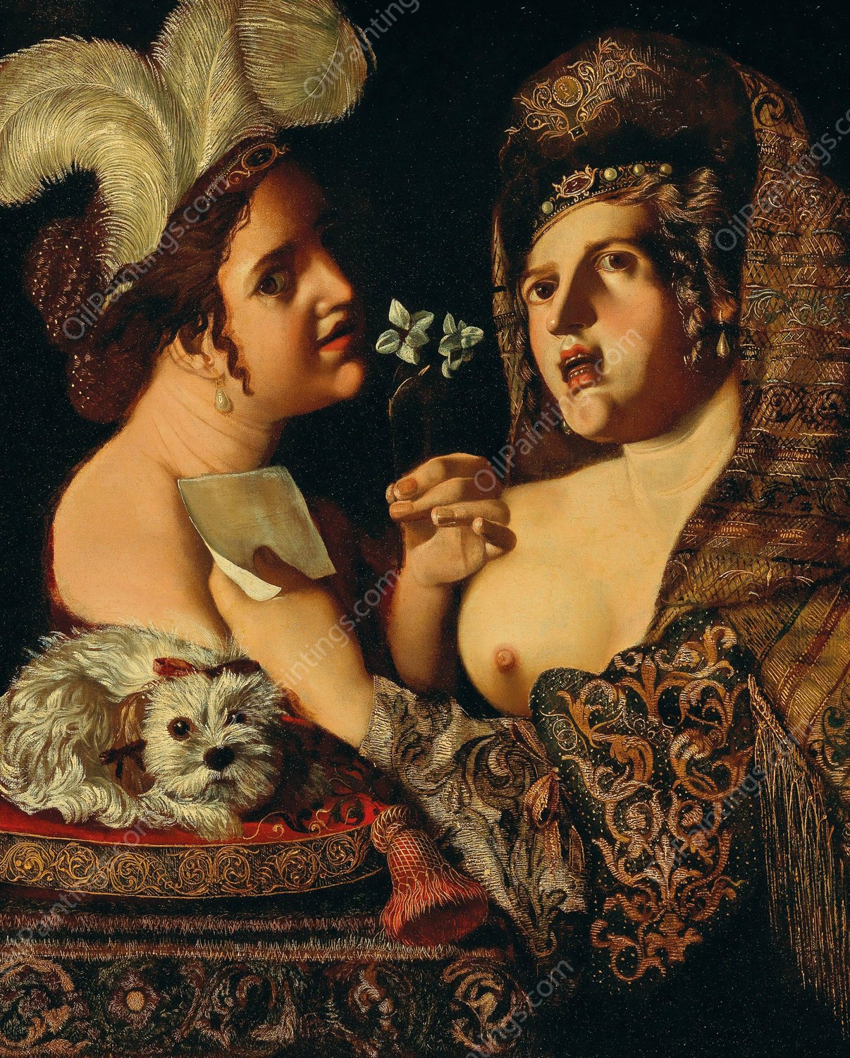 An allegory of the sense of smell and hearing by Pseudo Caroselli - Hand-Painted Oil Painting Reproduction