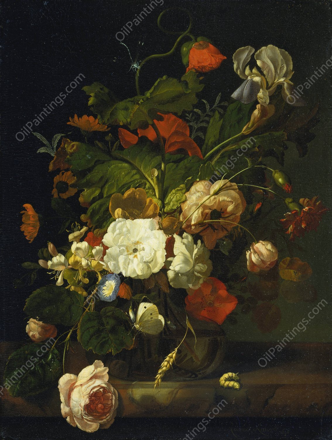 Still Life With Bouquet Of Flowers  by Rachel Ruysch - Hand-Painted Oil Painting Reproduction