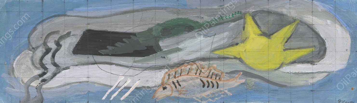 Komposisjon med fisk  by Ragnhild Keyser - Hand-Painted Oil Painting Reproduction