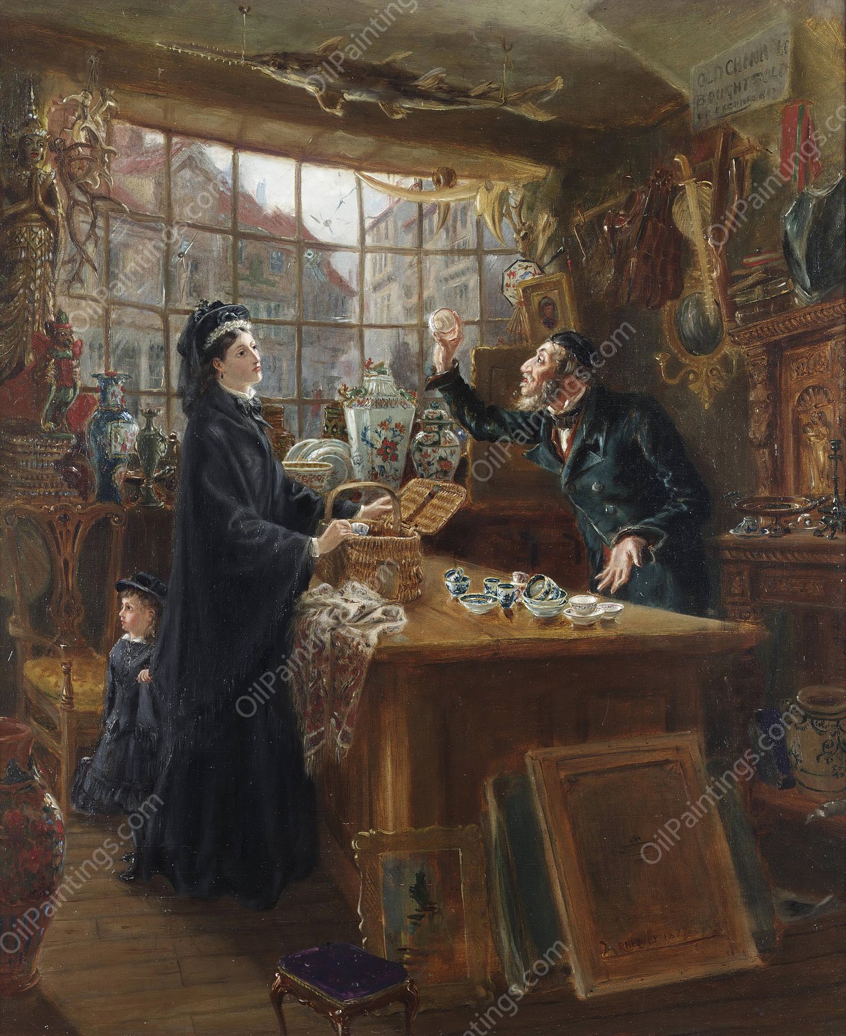 The Old China Shop  by Ralph Hedley - Hand-Painted Oil Painting Reproduction