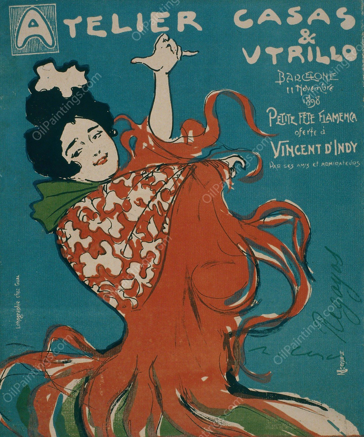 Atelier Casas and Utrillo  by Ramon Casas - Hand-Painted Oil Painting Reproduction