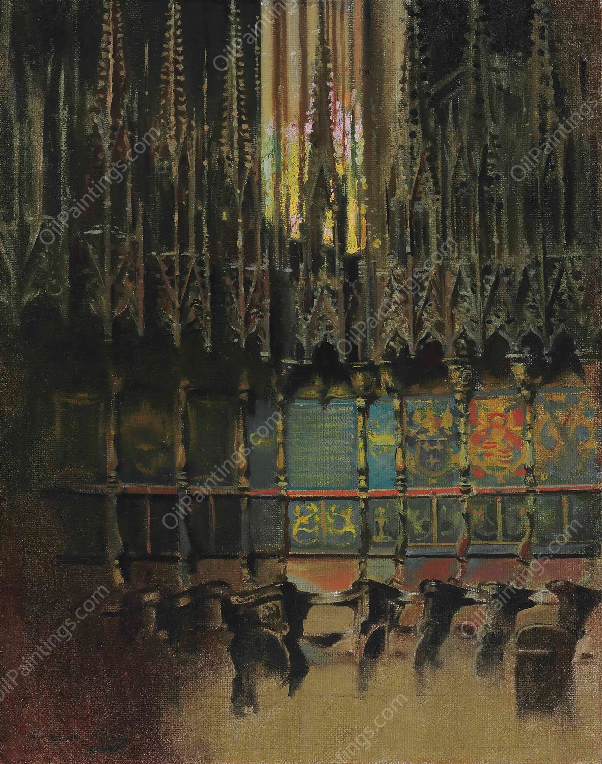 Cathedral Interior by Ramon Casas - Hand-Painted Oil Painting Reproduction