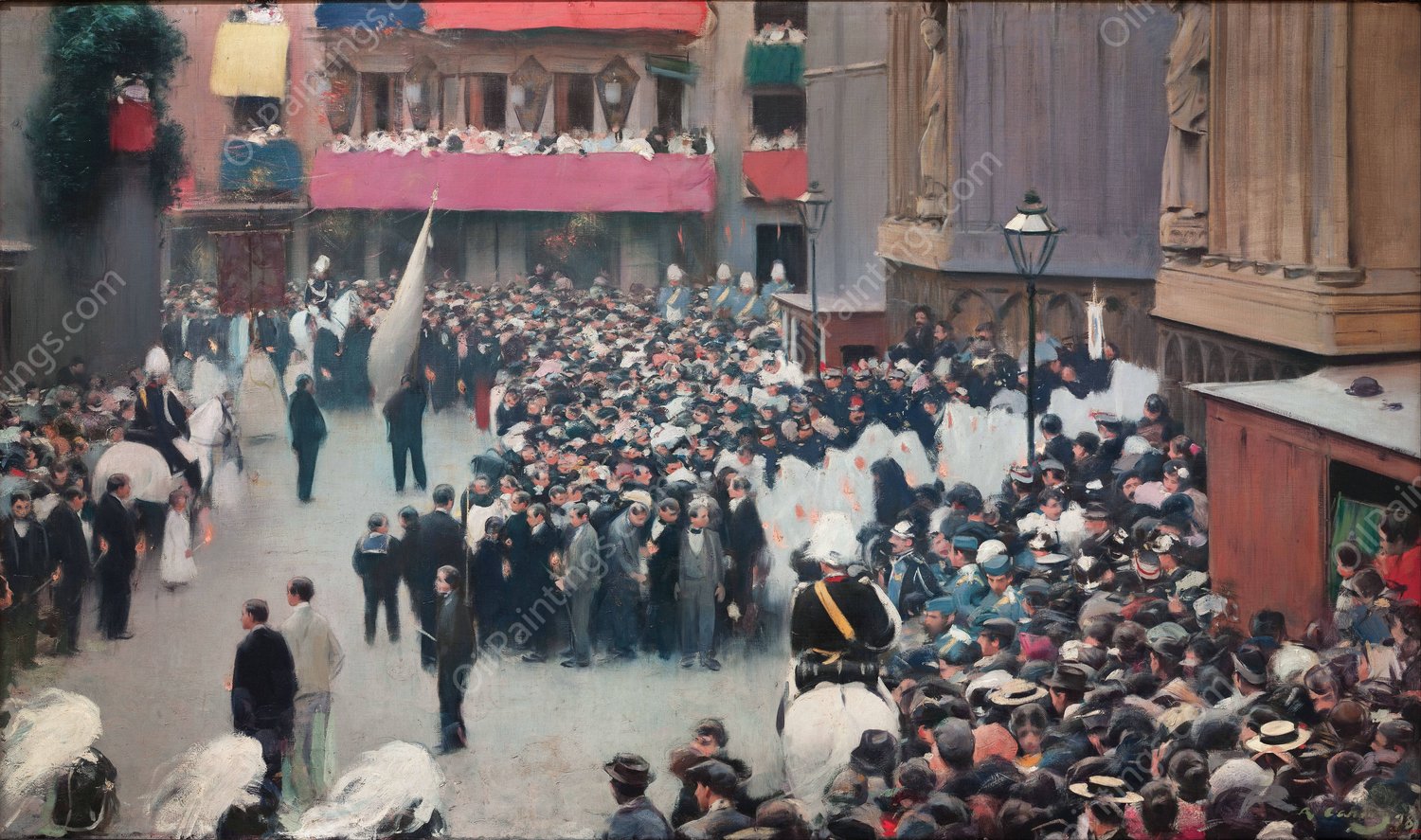 The Corpus Christi Procession Leaving The Church Of Santa Maria Del Mar  by Ramon Casas - Hand-Painted Oil Painting Reproduction