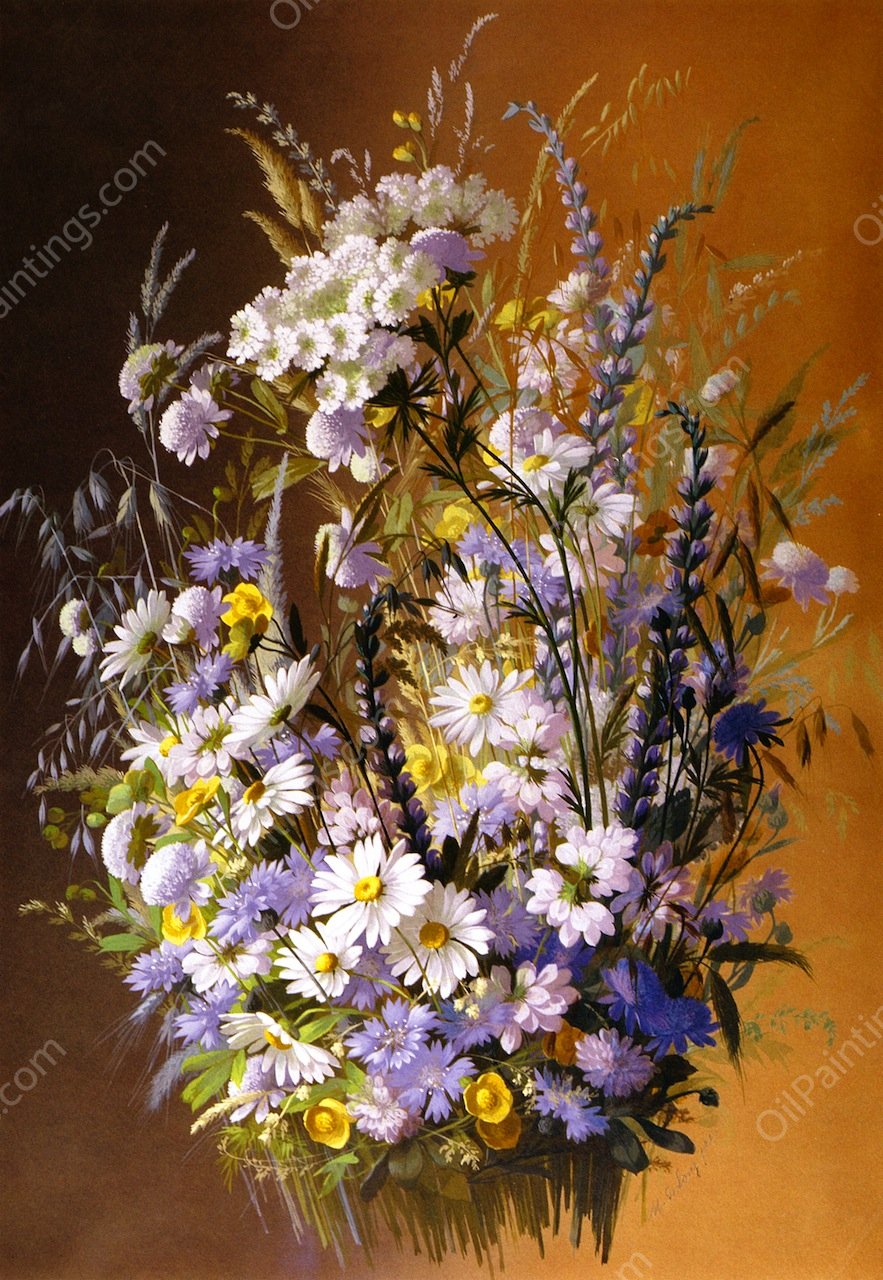 Blue and White Bouquet by Raoul De Longpre - Hand-Painted Oil Painting Reproduction