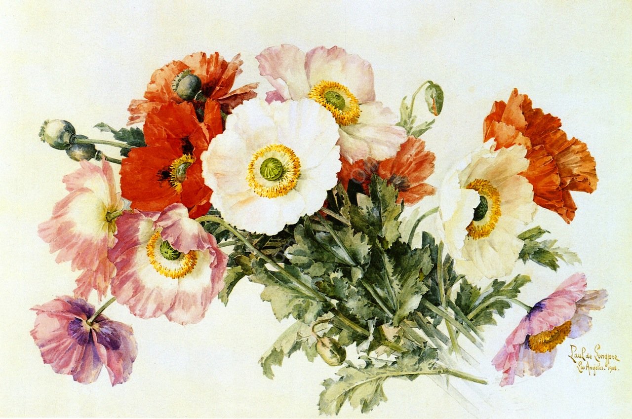 Iceland Poppies by Raoul De Longpre - Hand-Painted Oil Painting Reproduction