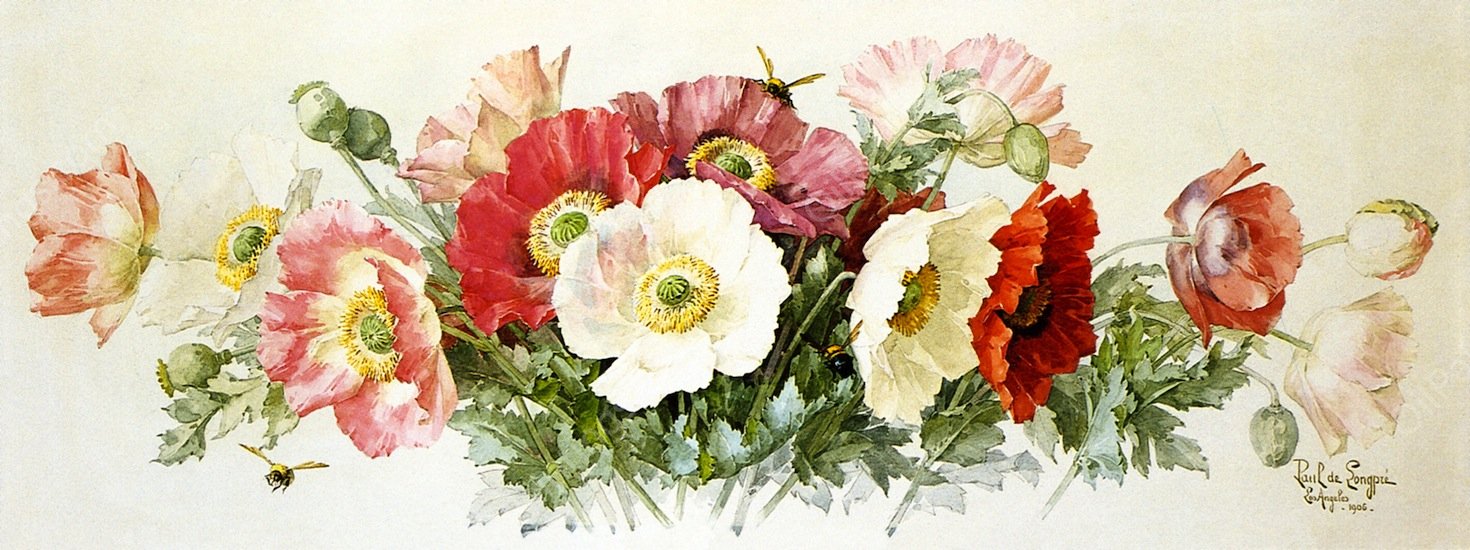 Icelandic Poppies by Raoul De Longpre - Hand-Painted Oil Painting Reproduction