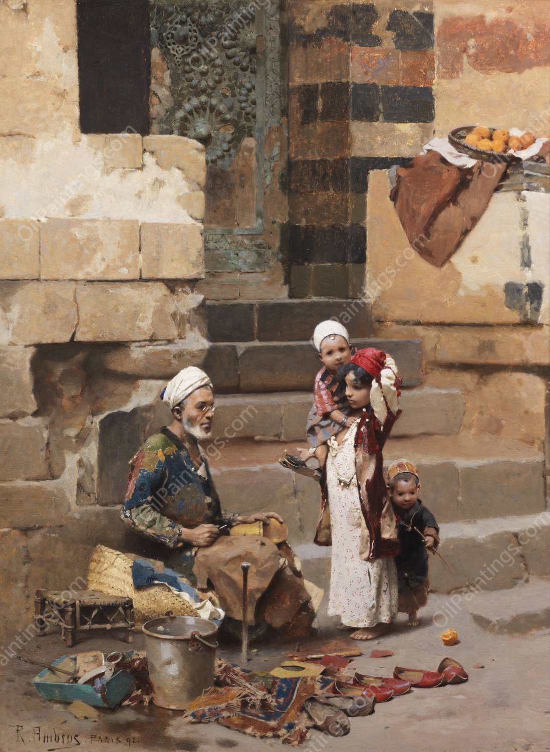 The Old Shoe Maker Cairo by Raphael Von Ambros - Hand-Painted Oil Painting Reproduction